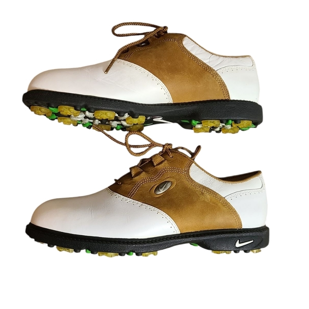 NIKE Zoom Air Golf Sneakers White And Tan Colorblock Spikes 7M - Picture 3 of 14